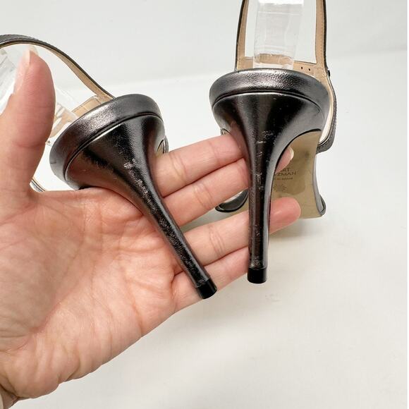 Stuart Weitzman Starla 80 Ankle Strap Leather Heel Gunmetal Gray Silver US 8 - Picture 6 of 9